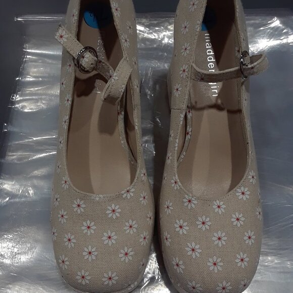 Madden Girl Mantel White Floral Cream Platform Mary Jane Block Heel Shoes - Picture 1 of 2